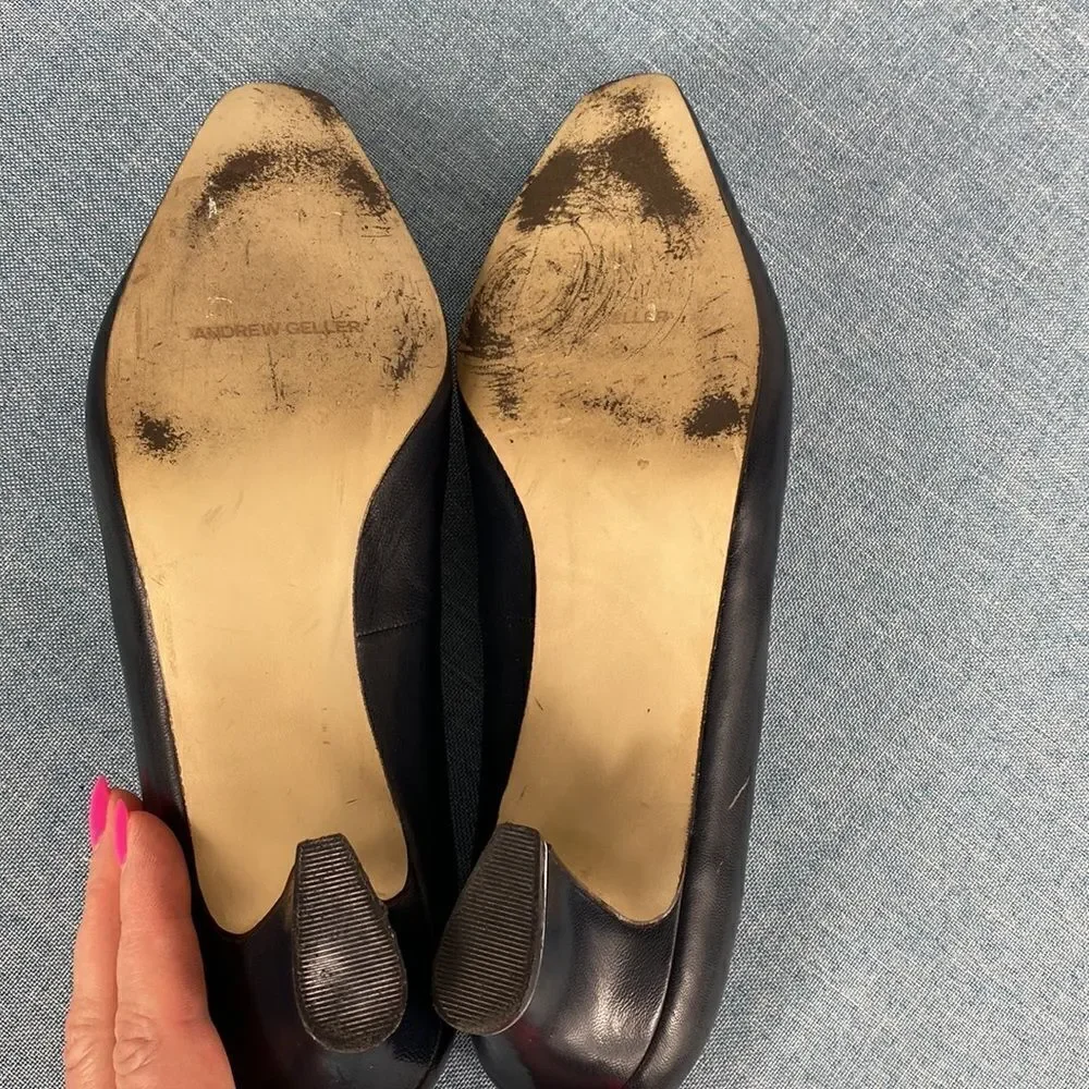 Andrew Geller classic black leather square toe heels size 8 M
